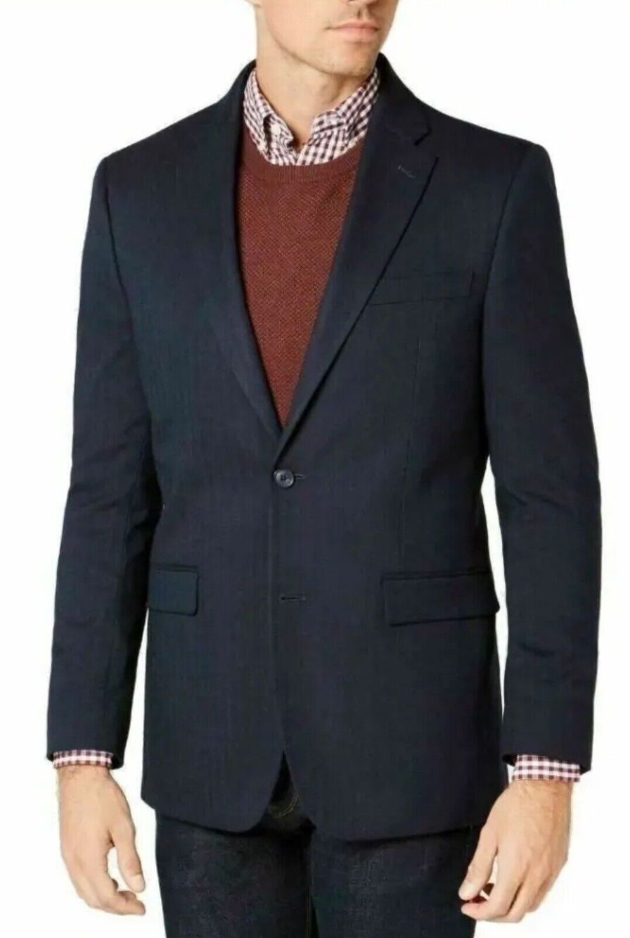 TOMMY HILFIGER Men's Modern-Fit TH Flex Blue Herringbone Sport Coat Jacket 42L